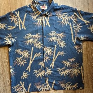 Huo Hattie 100% Silk Hawiian Bamboo Palm Button Down